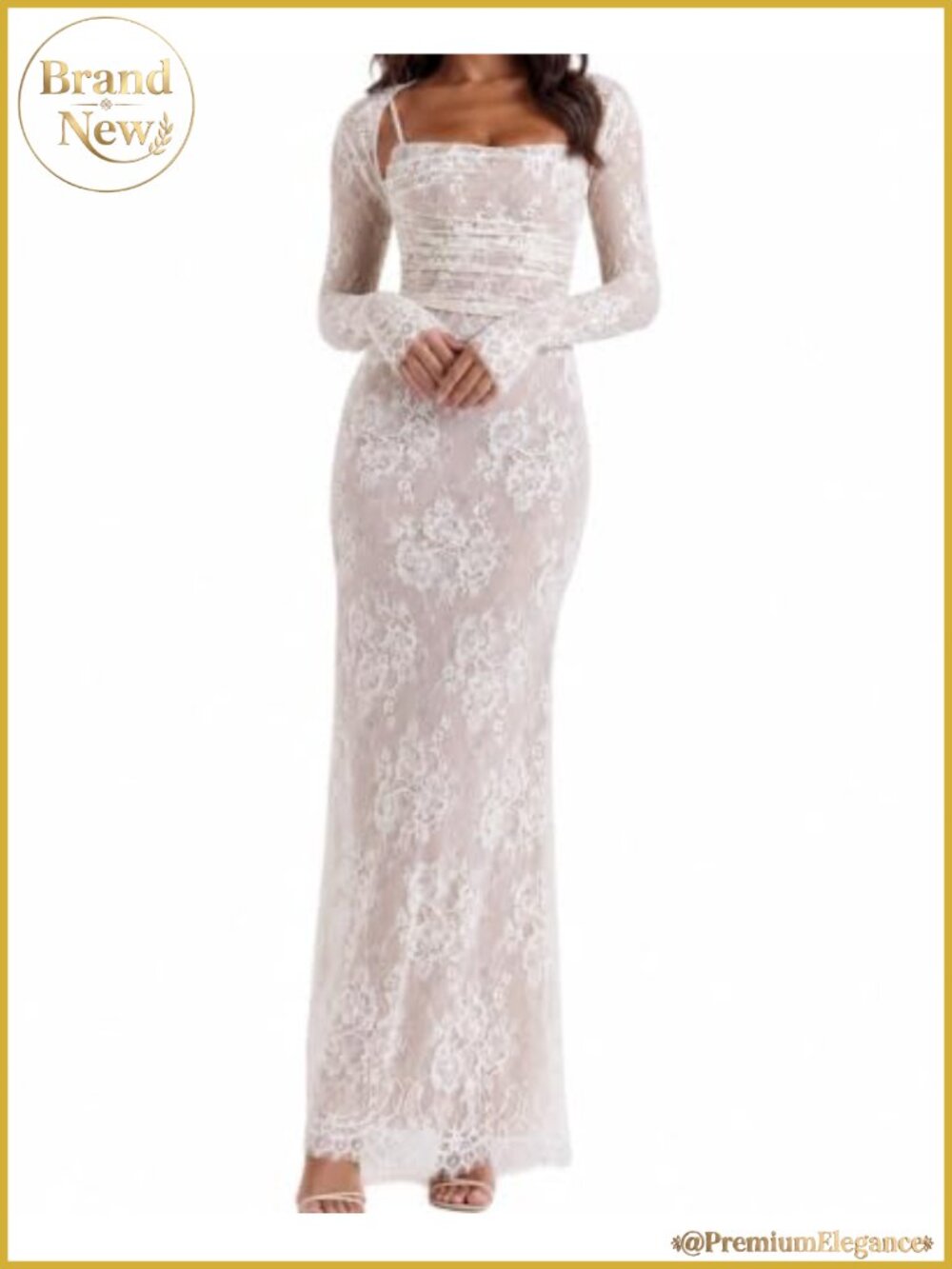 Vintage Lace Maxi Dress Long Sleeve Bodycon Mermaid Formal Party